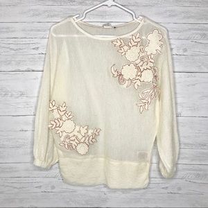 Ivory White Poet Floral Lace Long Sleeve Top